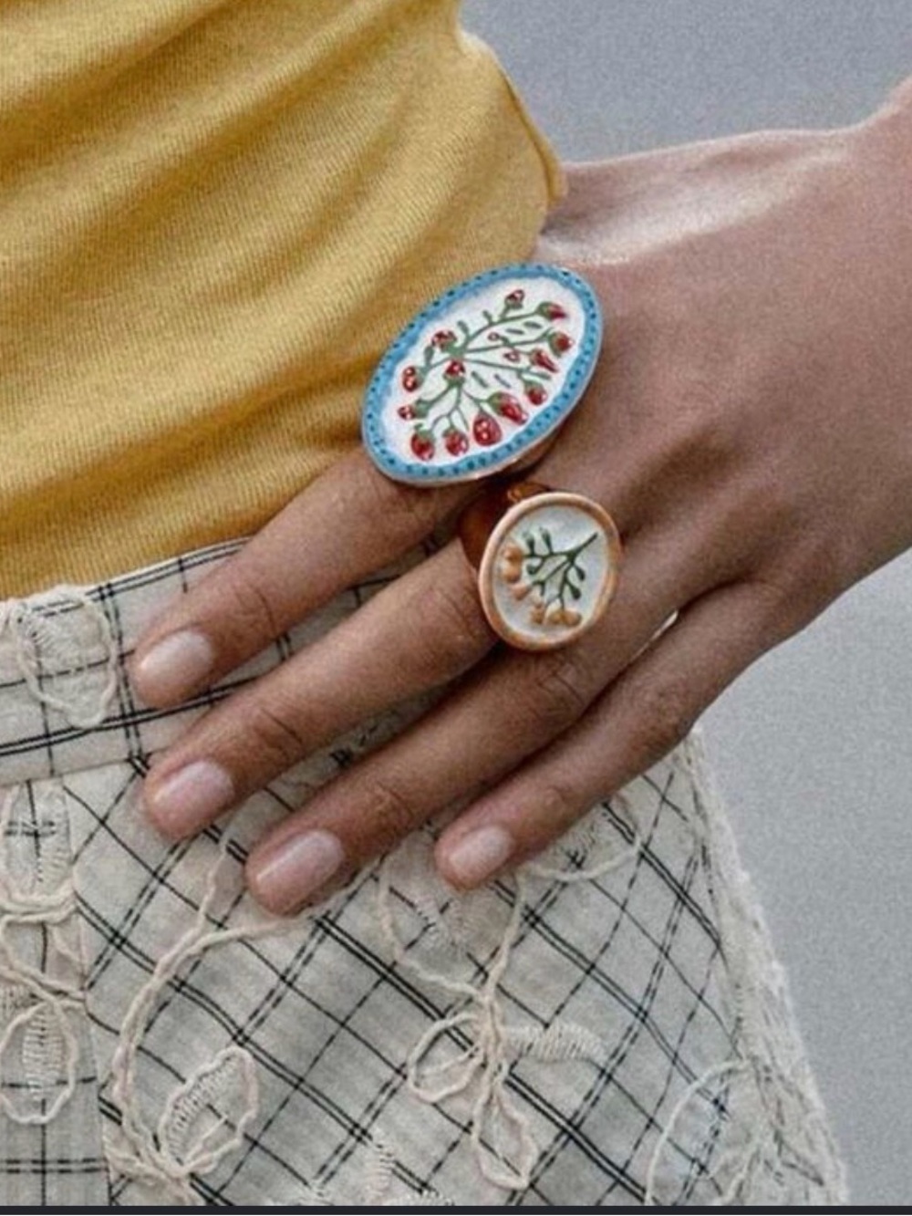 🔥🔥Zara Floral Oval Statement Rings - Blue & Cream